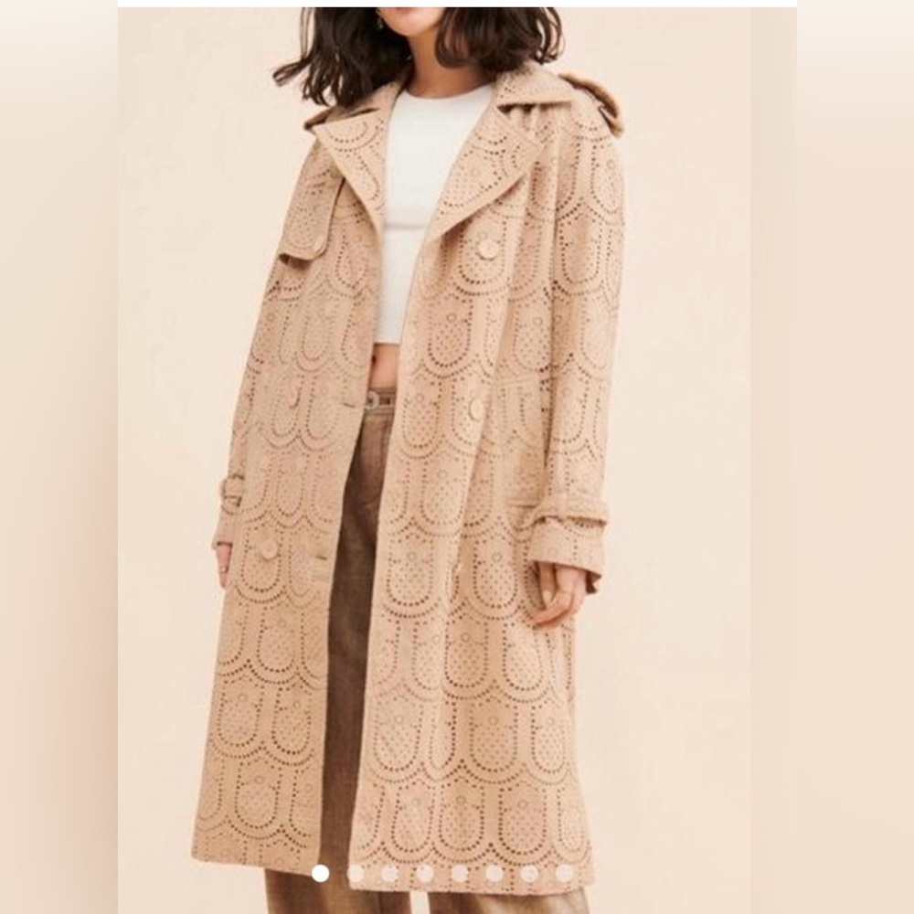 NWOT FARM Rio Pineapple Cotton Eyelet Trench Coat Size XL in Tan - Picture 7 of 15